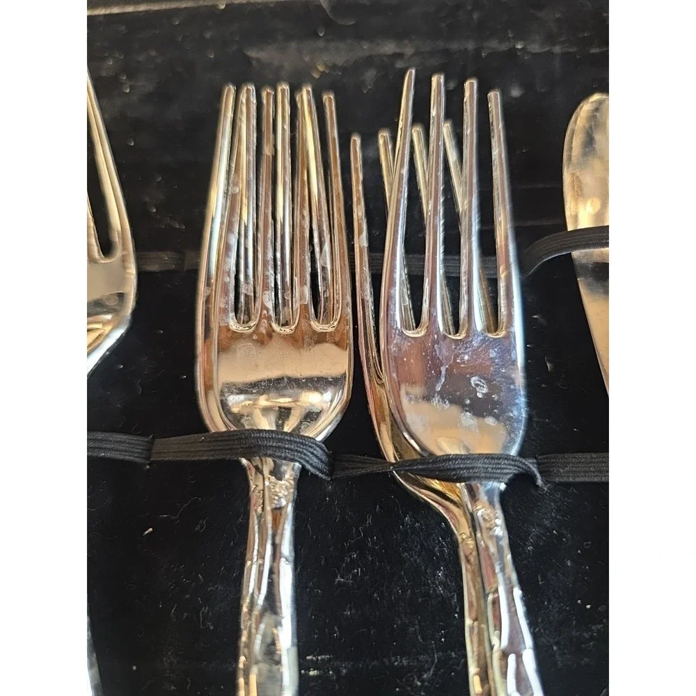 Vintage Davco Silver Plated Flatware Set Rose Floral Pattern 46 Piece with Case